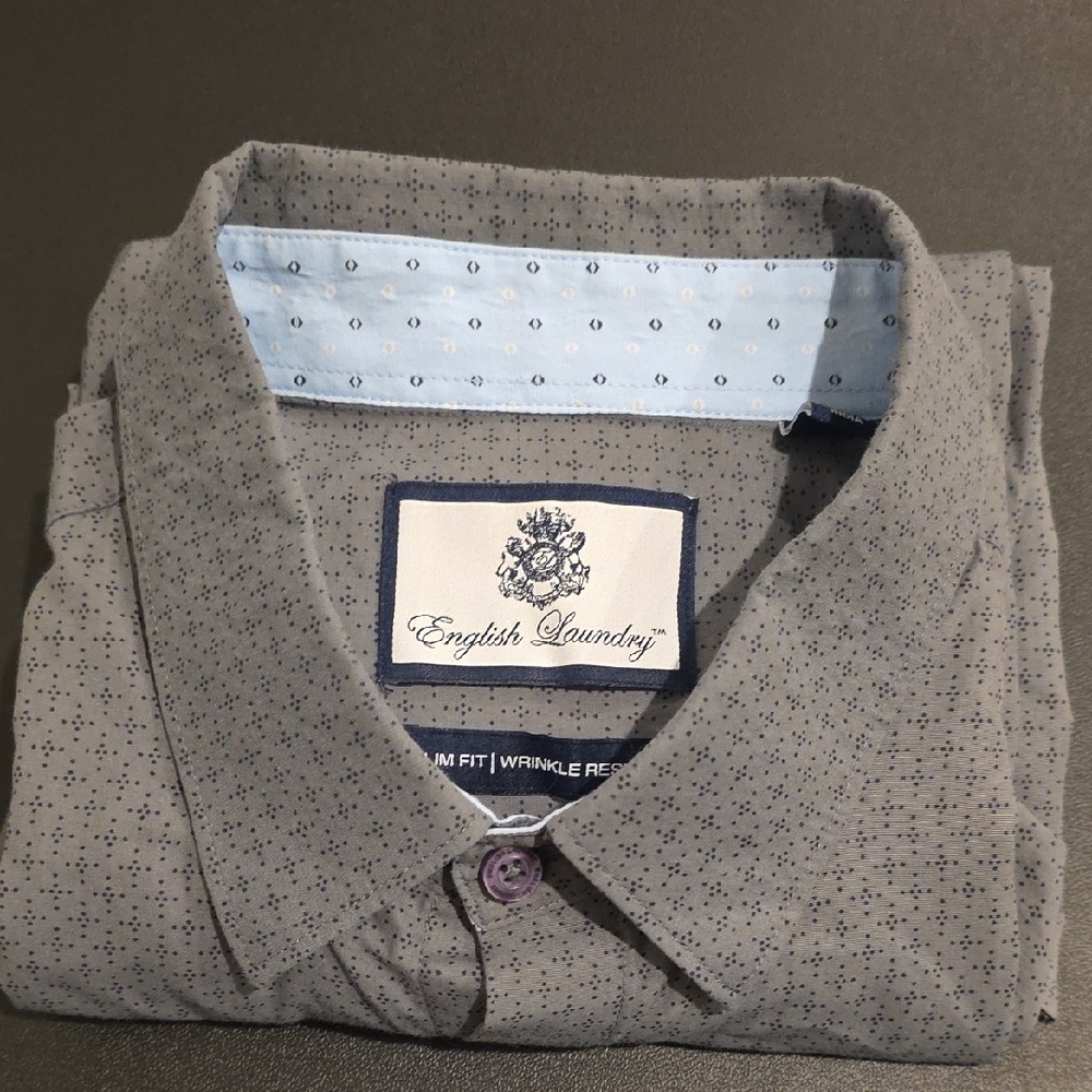 English Laundry Men's Blue and Gray Button Down Shirt
